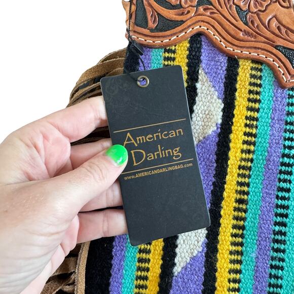 NEW American Darling The Santa Fe Saddle Blanket Fringe Bag - Picture 4 of 13